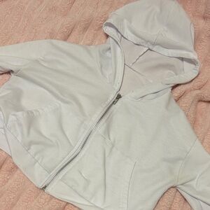 White Cropped Zip-Up Hoodie